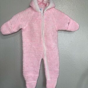 Vintage Cuddle Time Hooded Pram Suit Footed Pajamas Baby 0-3 Month Made in USA